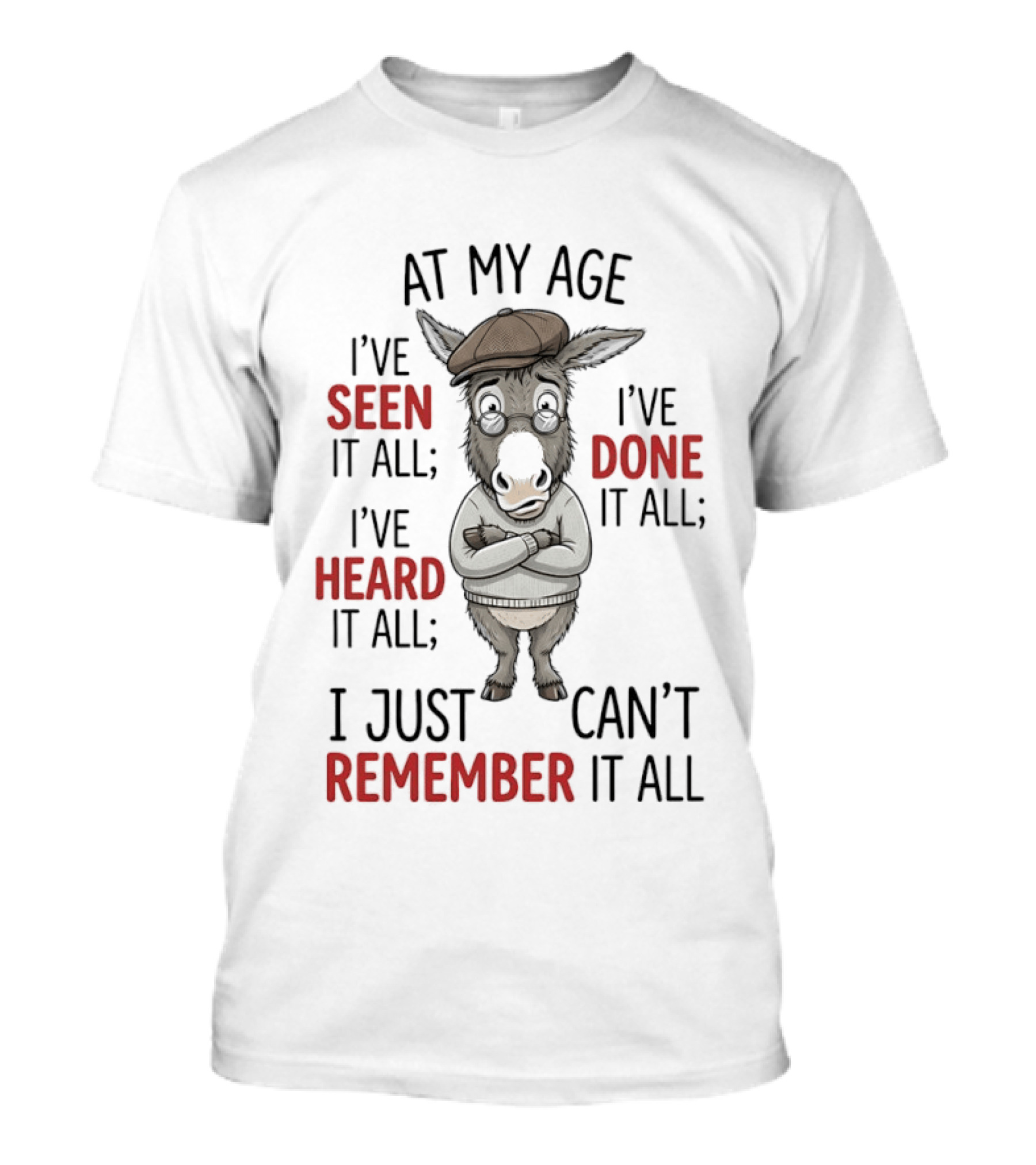 Donkey At My Age I've Seen It All Done It All Heard It All Can't Remember It All T-Shirt
