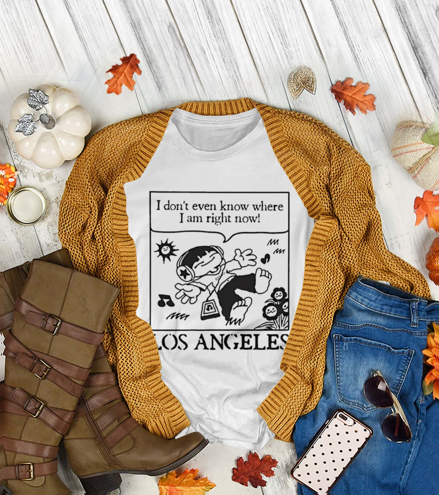 Los Angeles Cartoon Kid Floating Headphones I Don't Even Know Where I Am Right Now T-Shirt
