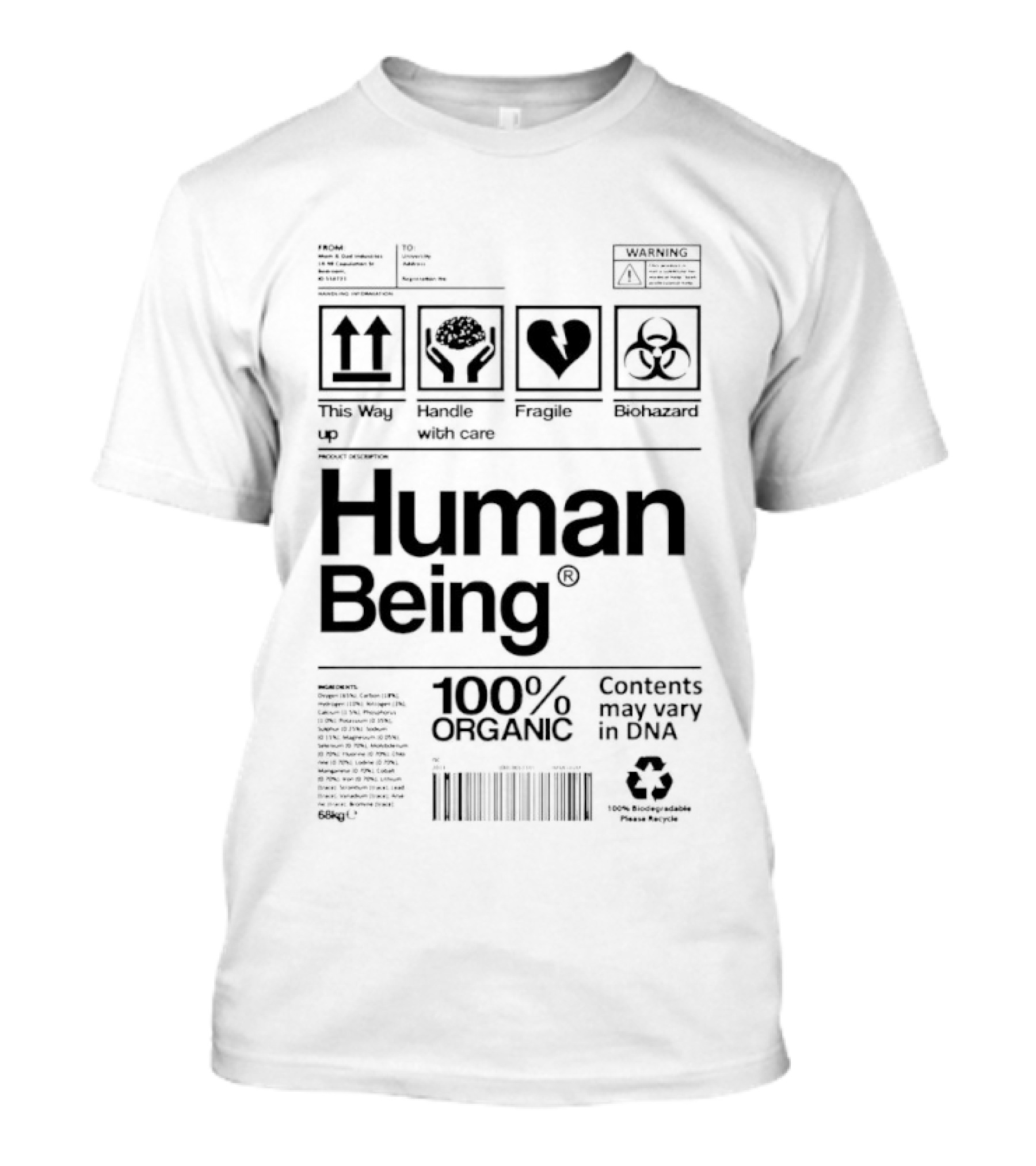Human Being 100% Organic Contents May Vary Symbolic T-Shirt