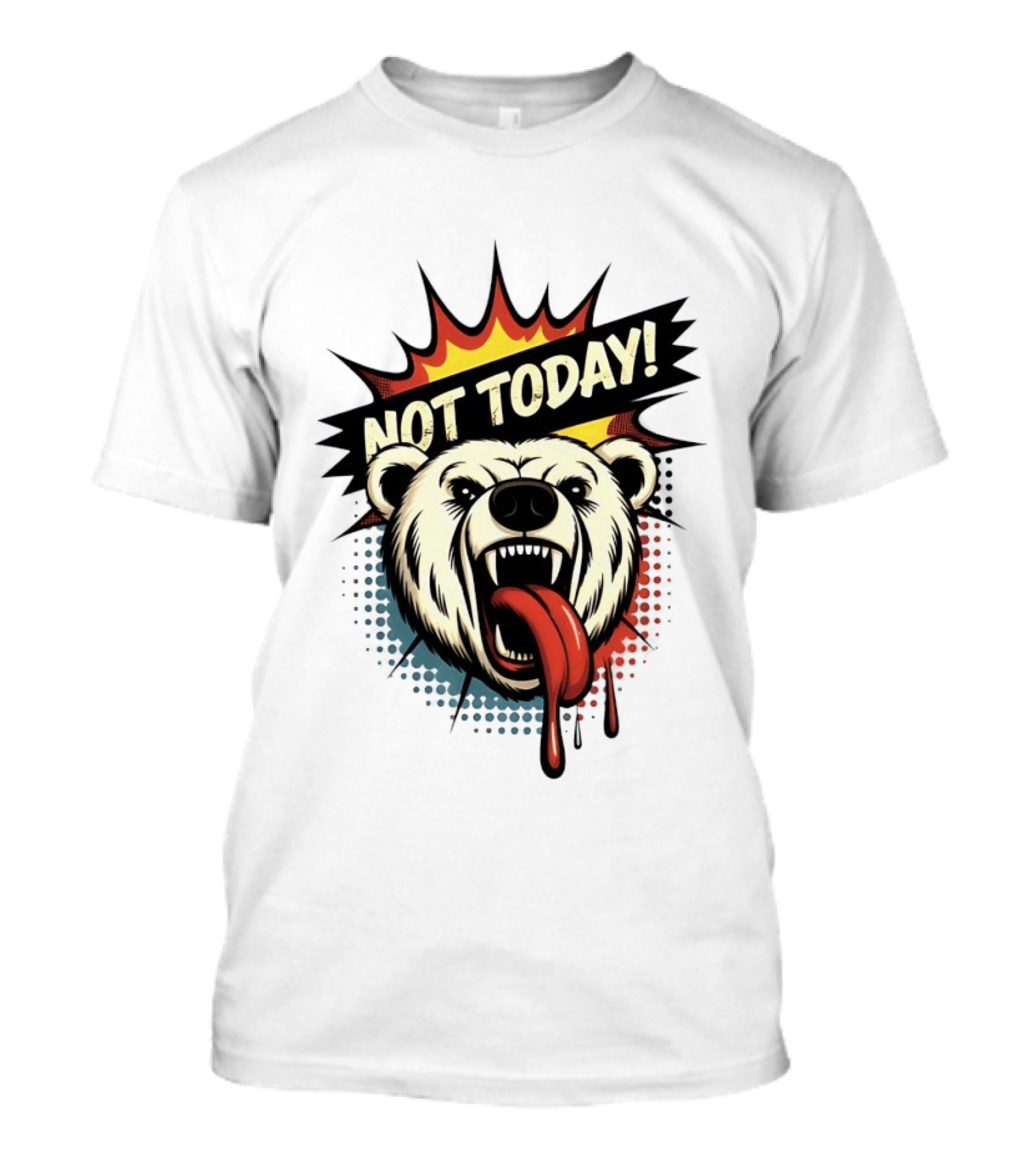 Polar Bear Roaring Not Today Comic Style Vibrant Pop Art Explosion T-Shirt