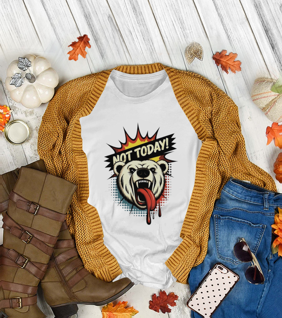 Polar Bear Roaring Not Today Comic Style Vibrant Pop Art Explosion T-Shirt