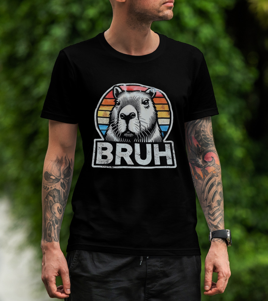 Capybara Bruh Retro Sunset Animal T-Shirt