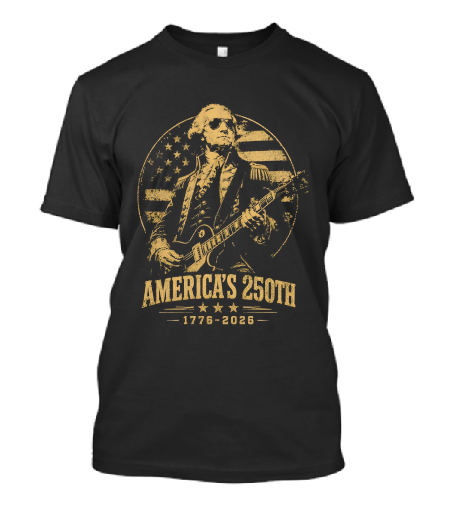 George Washington America's 250th 1776 2026 Rock And Roll Guitar USA Flag T-Shirt
