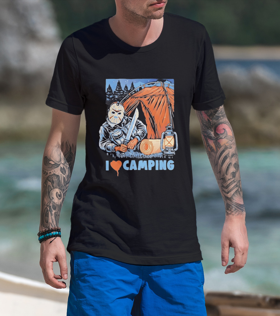 Jason Voorhees I Love Camping Knife Lantern Tent Iconic Horror T-Shirt