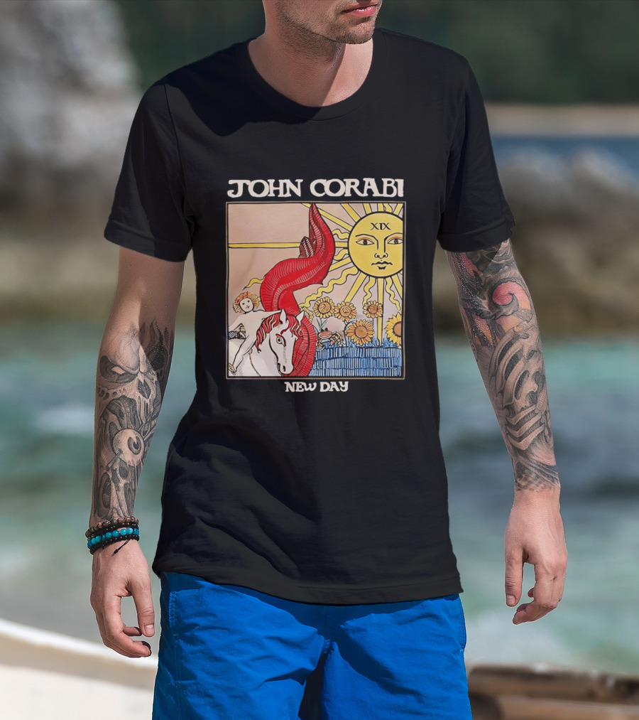 John Corabi New Day The Sun XIX Tarot Card Rider And Sunflowers T-Shirt