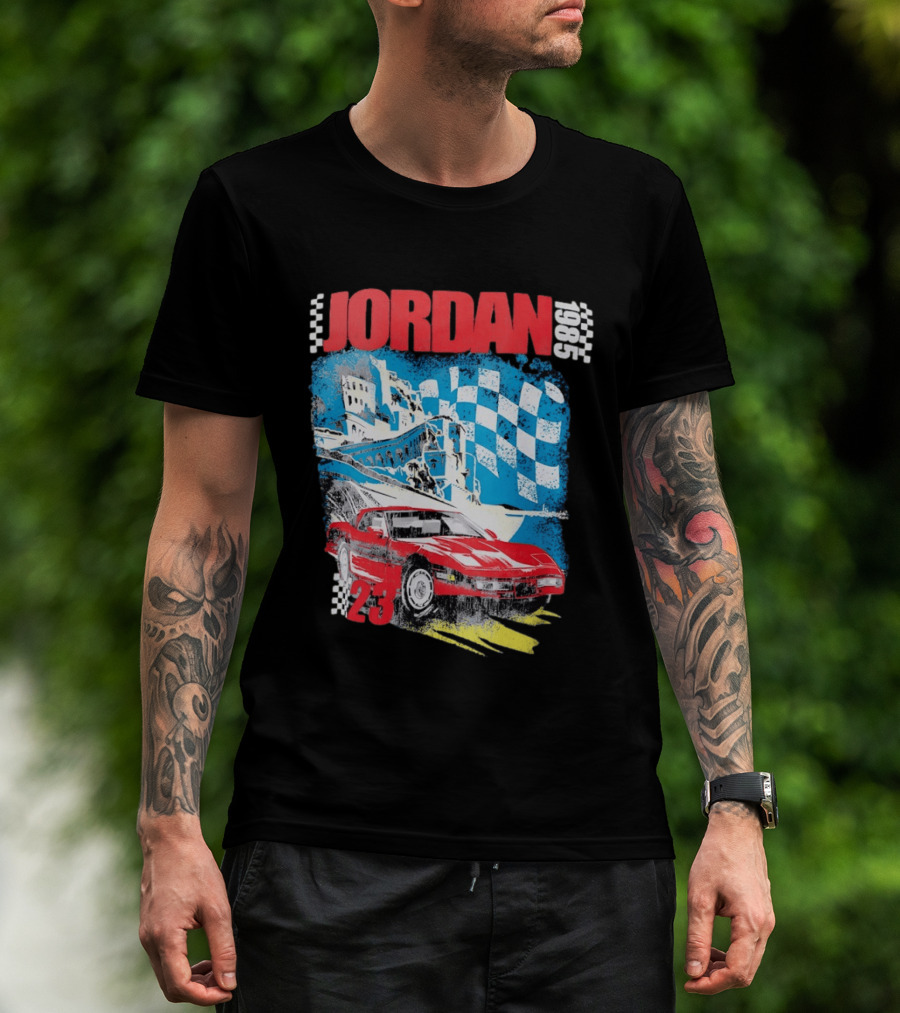 Jordan 1985 23 Chevrolet Corvette C4 Race Car Checkered Flag Racing T-Shirt