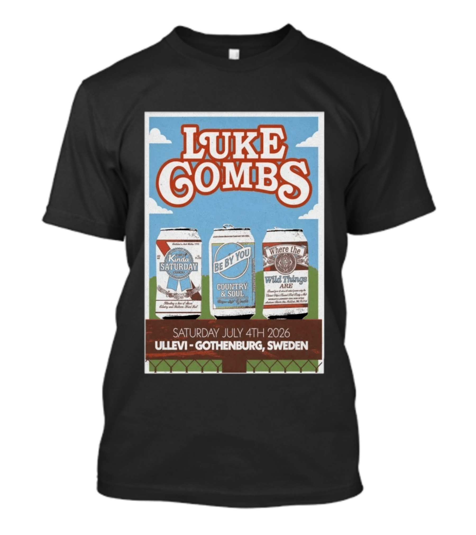 Luke Combs My Kinda Saturday Night Tour July 4 2026 Ullevi Gothenburg Sweden Country And Soul Where The Wild Things Are T-Shirt
