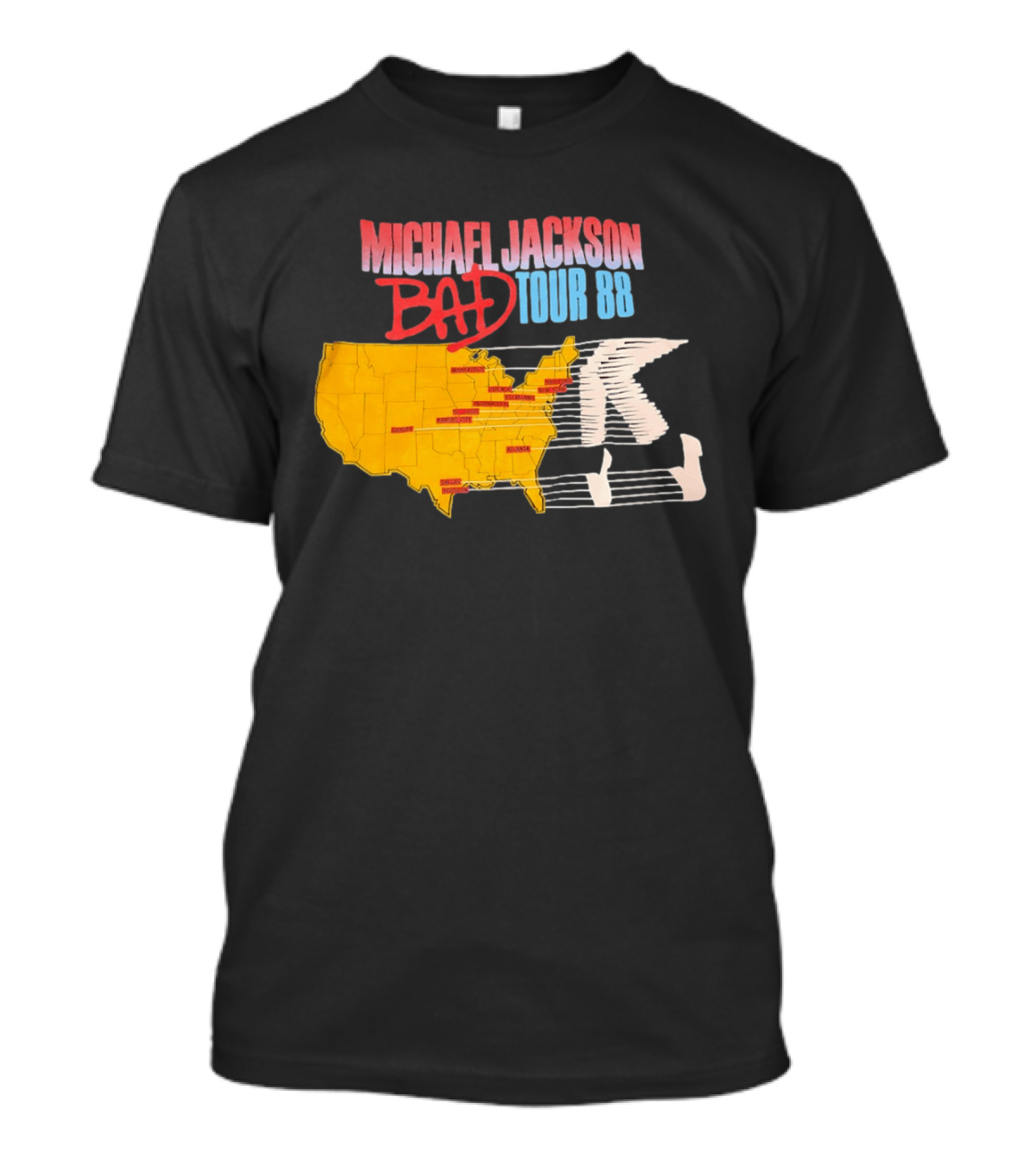 Michael Jackson BAD Tour 88 USA Map T-Shirt