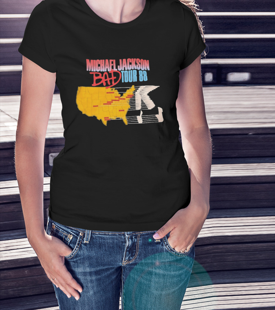 Michael Jackson BAD Tour 88 USA Map T-Shirt