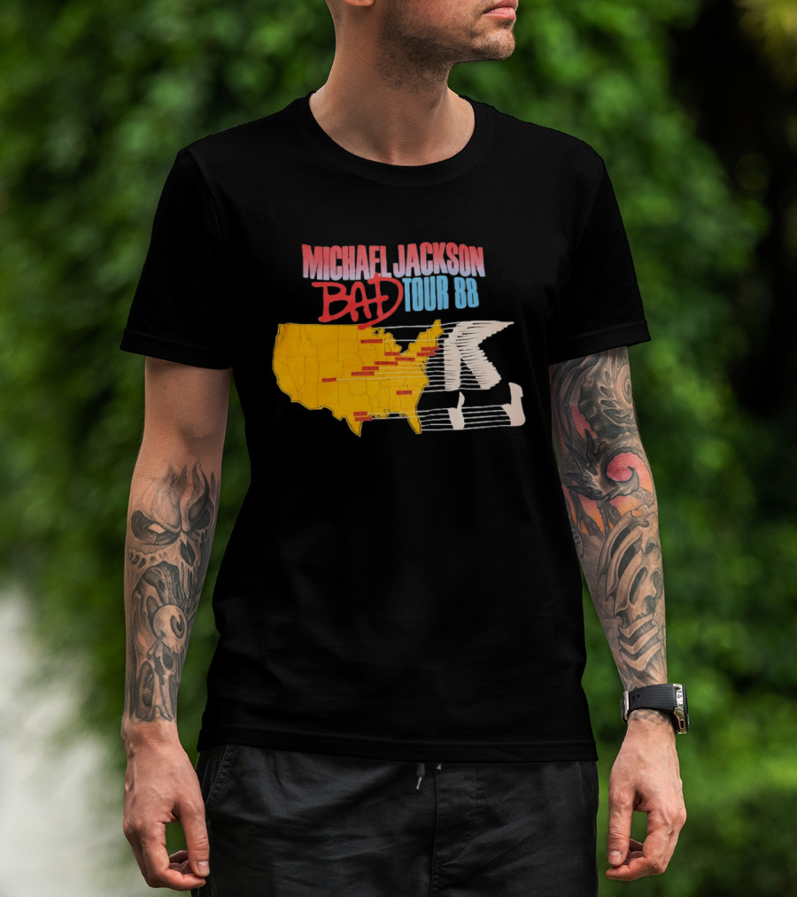 Michael Jackson BAD Tour 88 USA Map T-Shirt