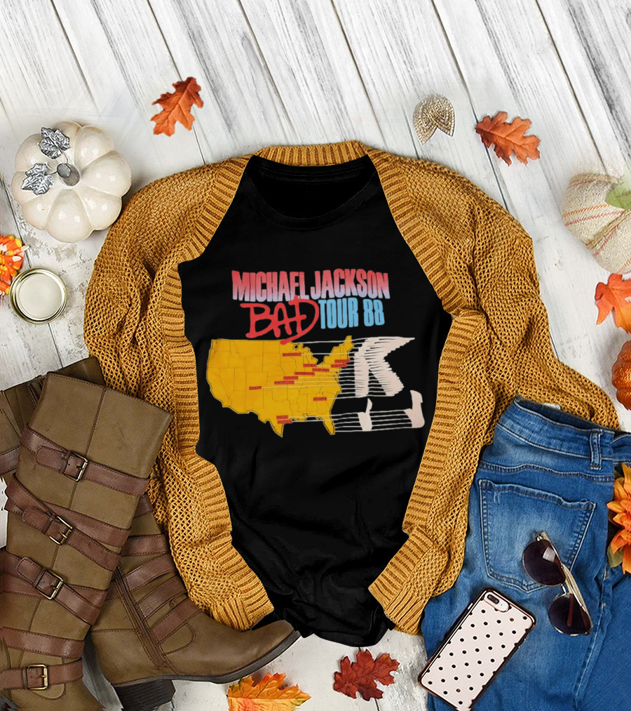 Michael Jackson BAD Tour 88 USA Map T-Shirt