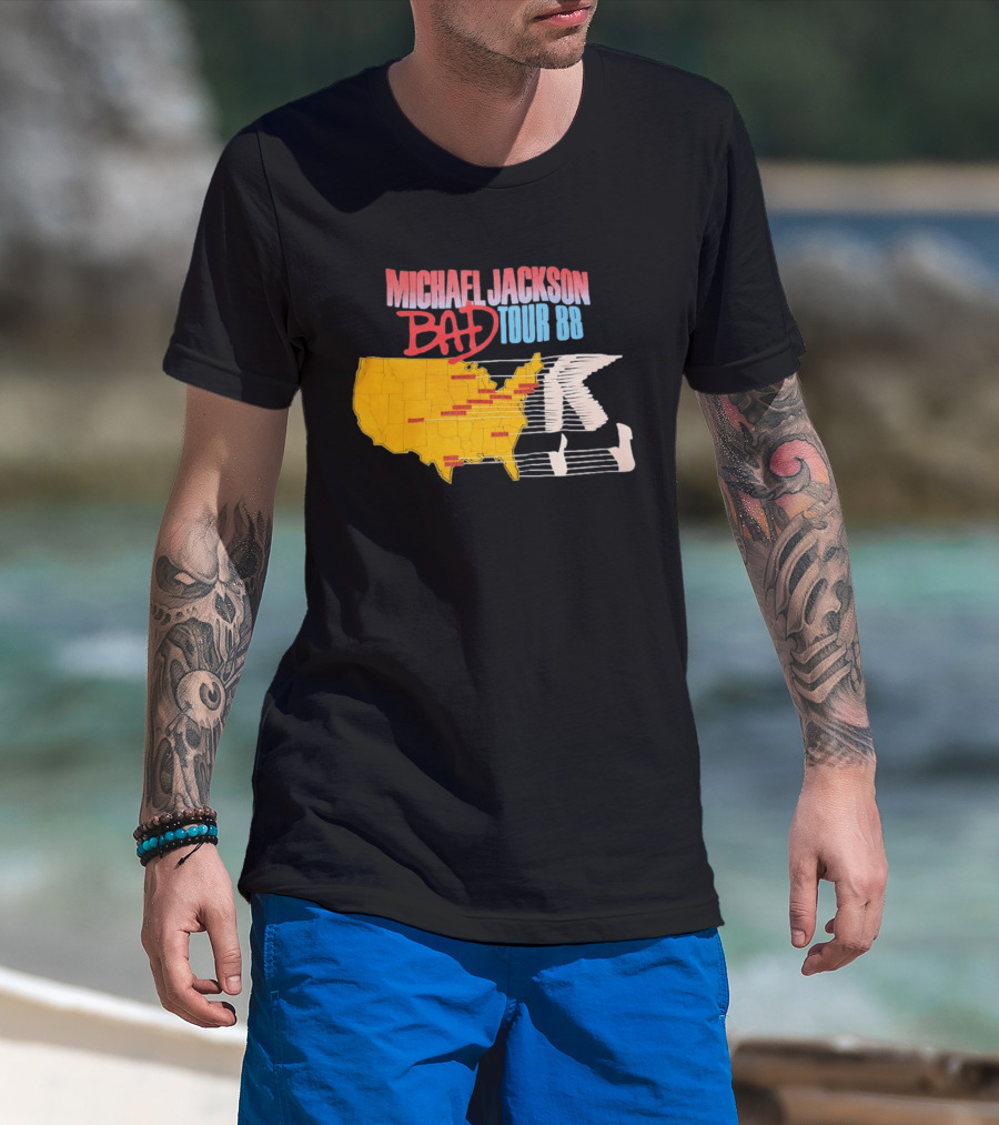 Michael Jackson BAD Tour 88 USA Map T-Shirt
