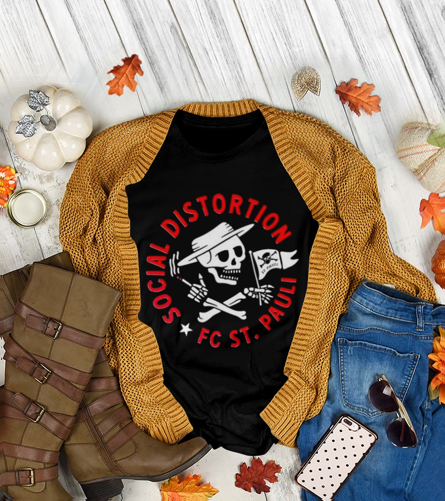 Social Distortion FC St Pauli Punk Rock Skull and Crossbones with Flag T-Shirt