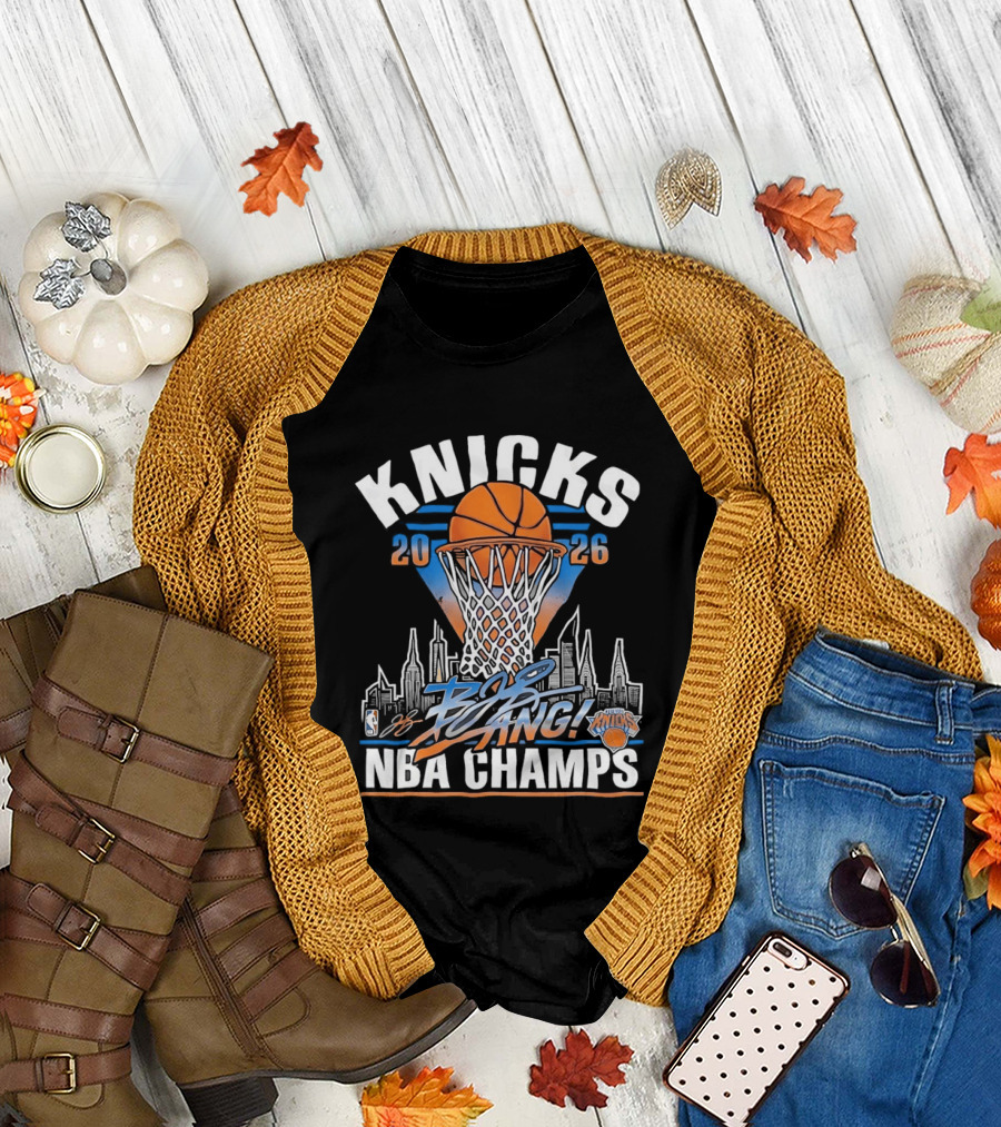 Knicks 2026 NBA Champs Bang NYC Skyline Basketball Net Victory T-Shirt