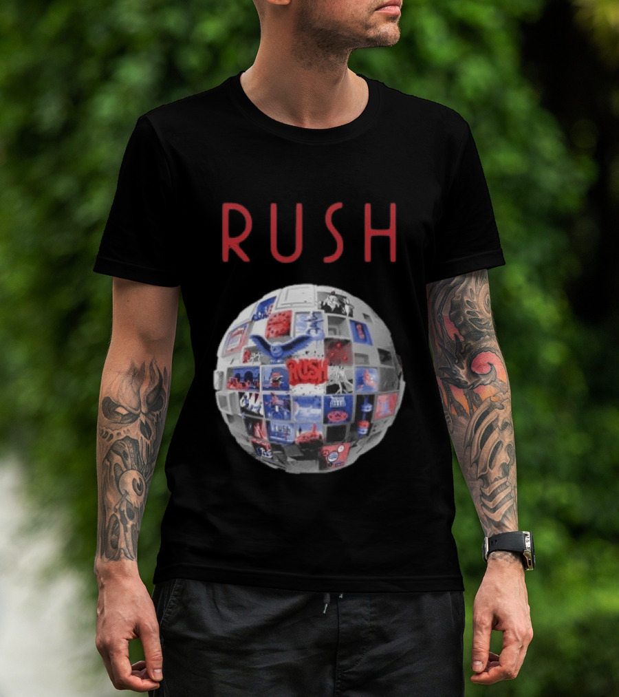 Rush All The World's An Album Tour 2026 2027 History Iconic Sphere Collage T-Shirt