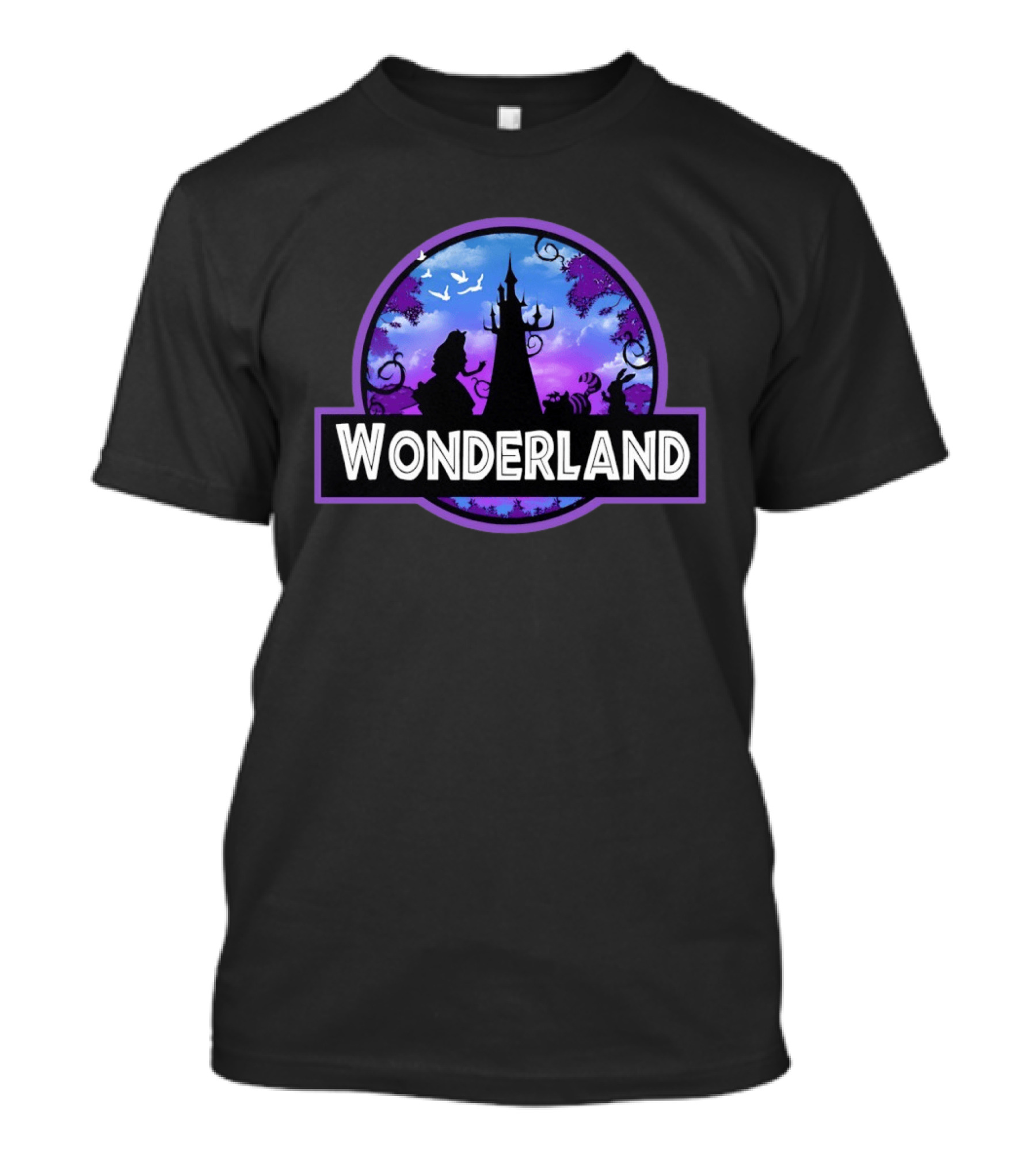 Alice Wonderland Adventure Silhouette Tower Fantasy Scene T-Shirt