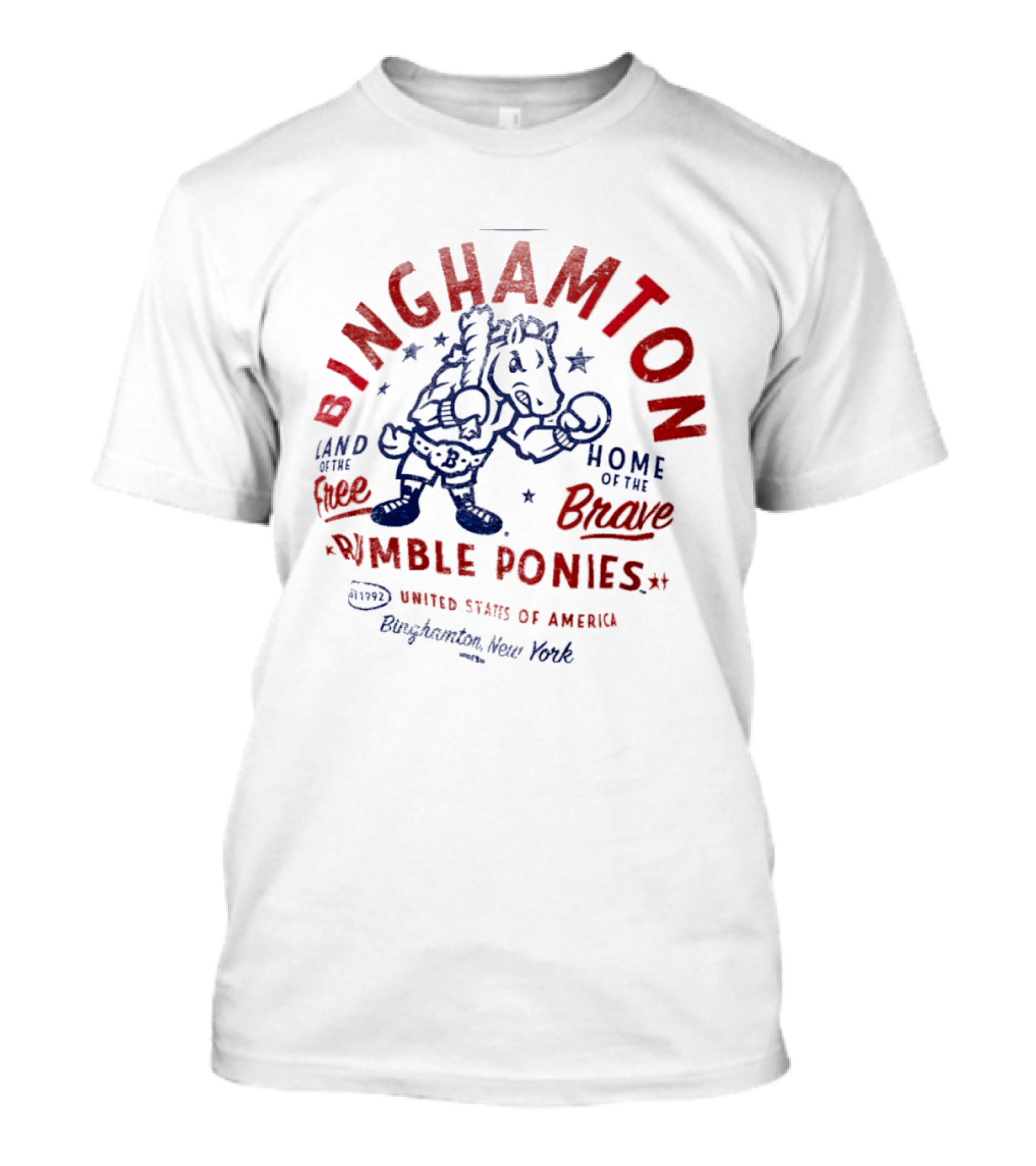 Binghamton Rumble Ponies Land Of The Free Home Of The Brave United States Of America 4th Of July Binghamton New York T-Shirt
