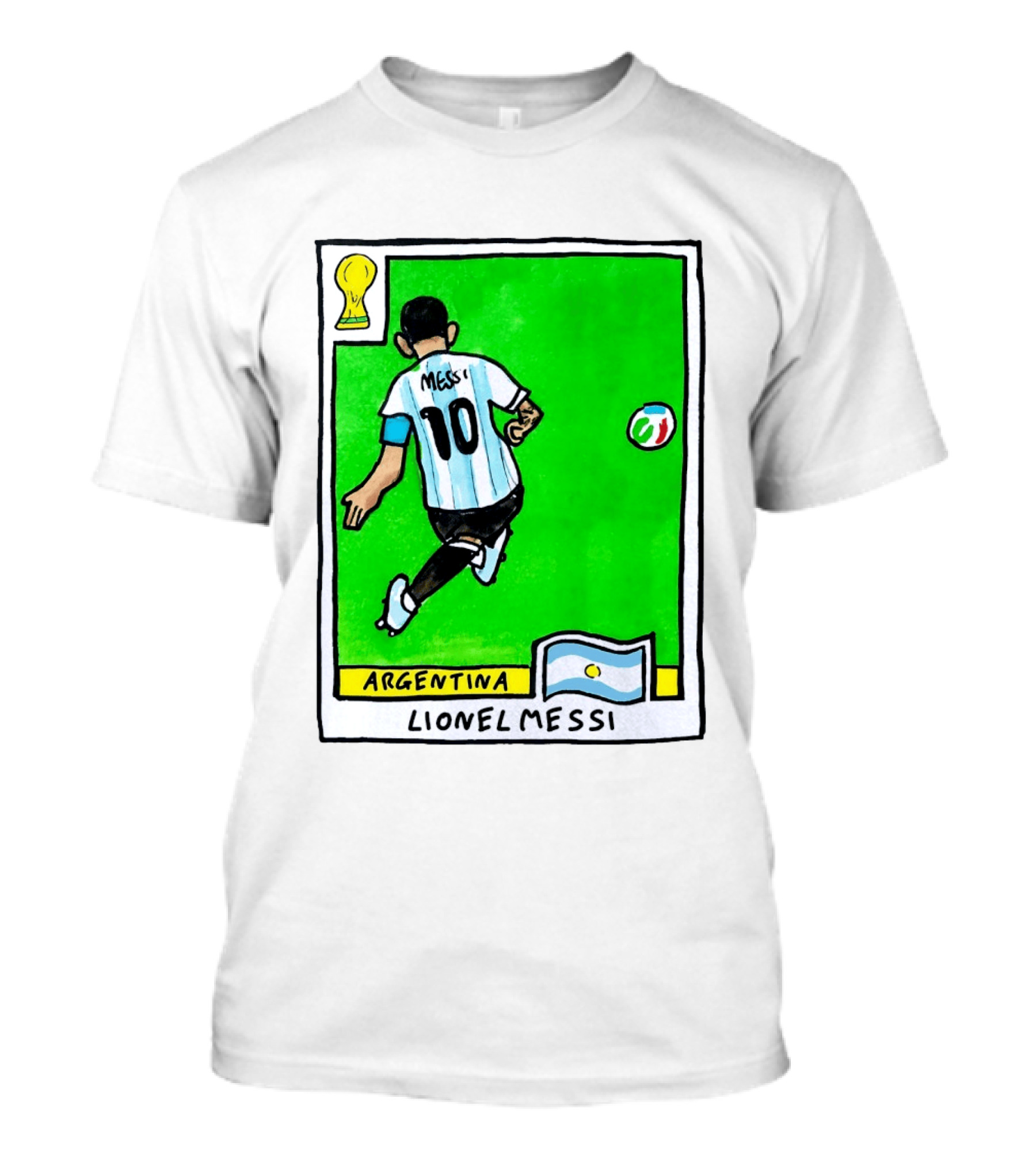 Lionel Messi Argentina Number 10 Football Card With World Cup And National Flag T-Shirt