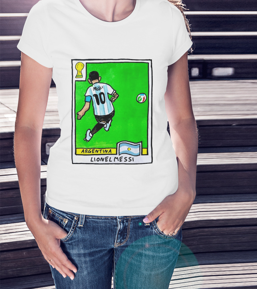 Lionel Messi Argentina Number 10 Football Card With World Cup And National Flag T-Shirt