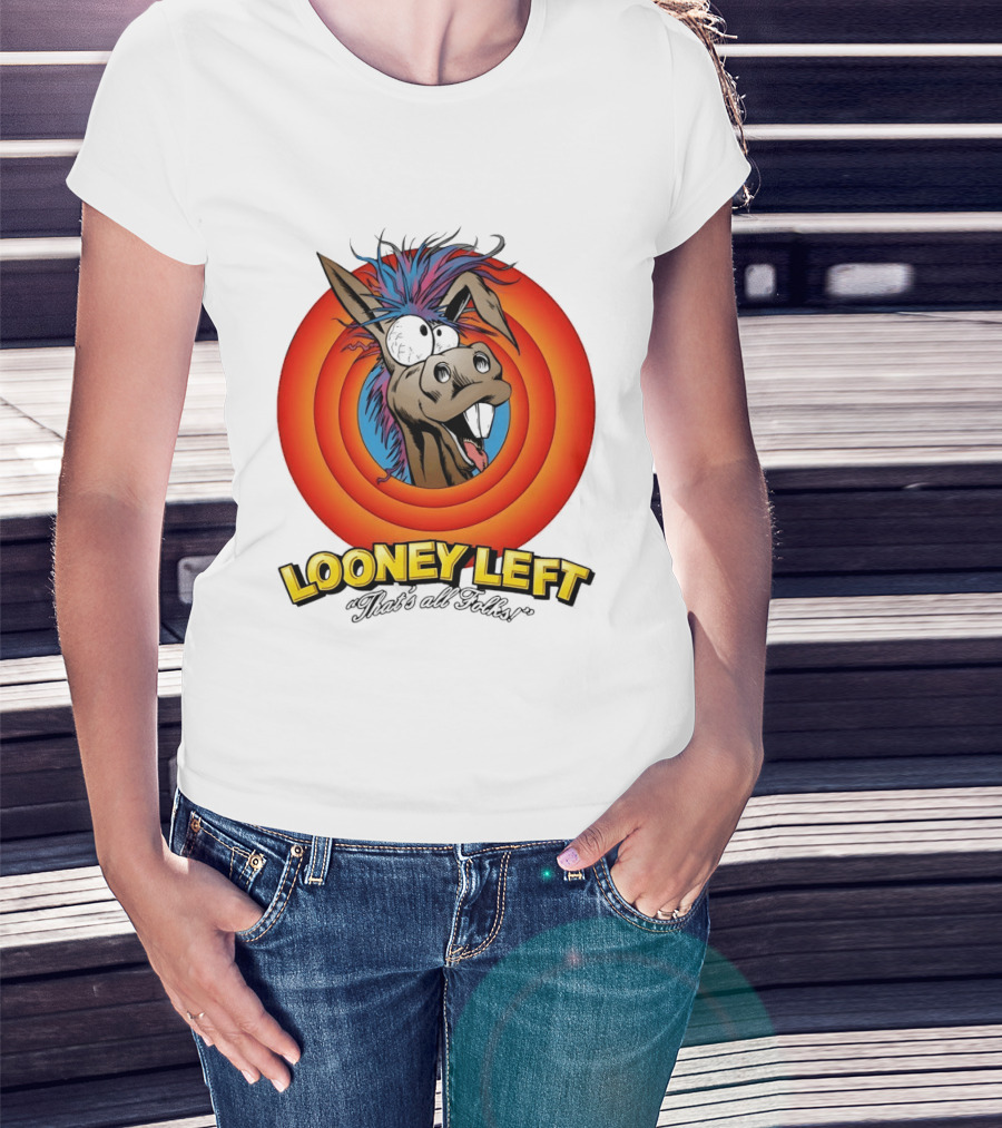 Looney Left That's All Folks Crazy Donkey Cartoon T-Shirt