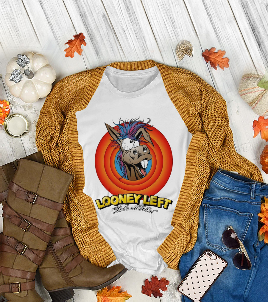 Looney Left That's All Folks Crazy Donkey Cartoon T-Shirt
