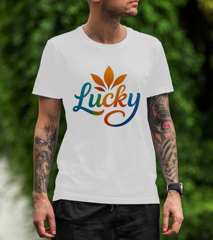 Lucky Colorful Leaves Blue And Orange Gradient T-Shirt