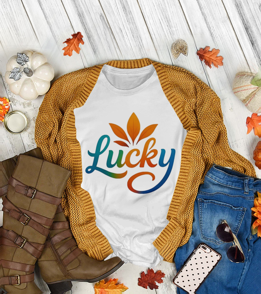 Lucky Colorful Leaves Blue and Orange Gradient T-Shirt