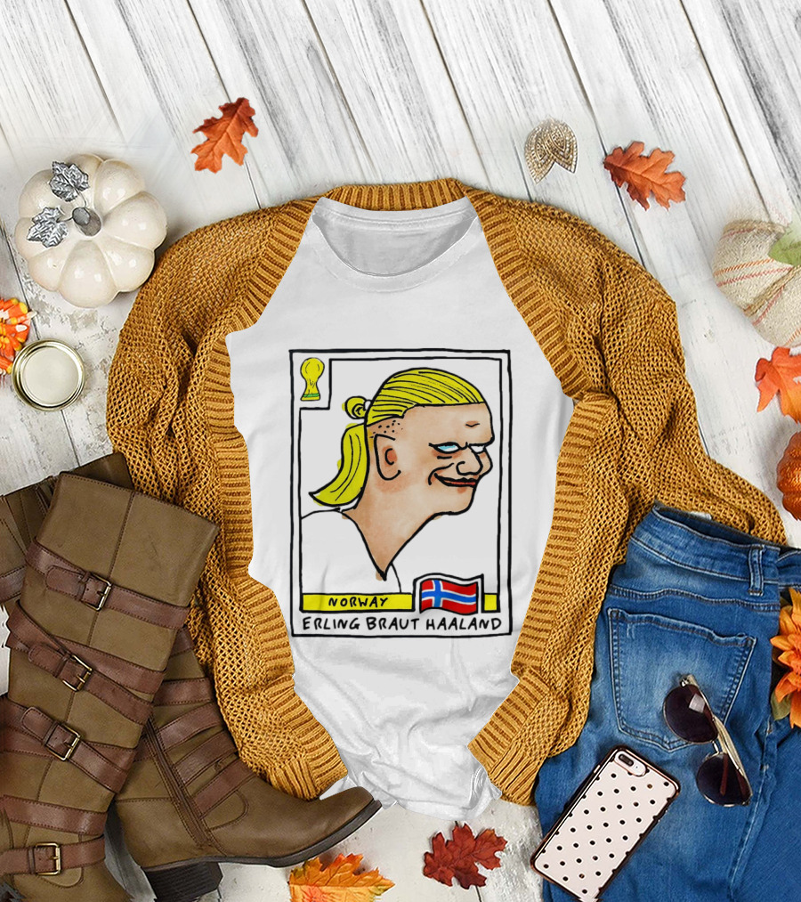 Norway Erling Braut Haaland Caricature Football Trading Card T-Shirt