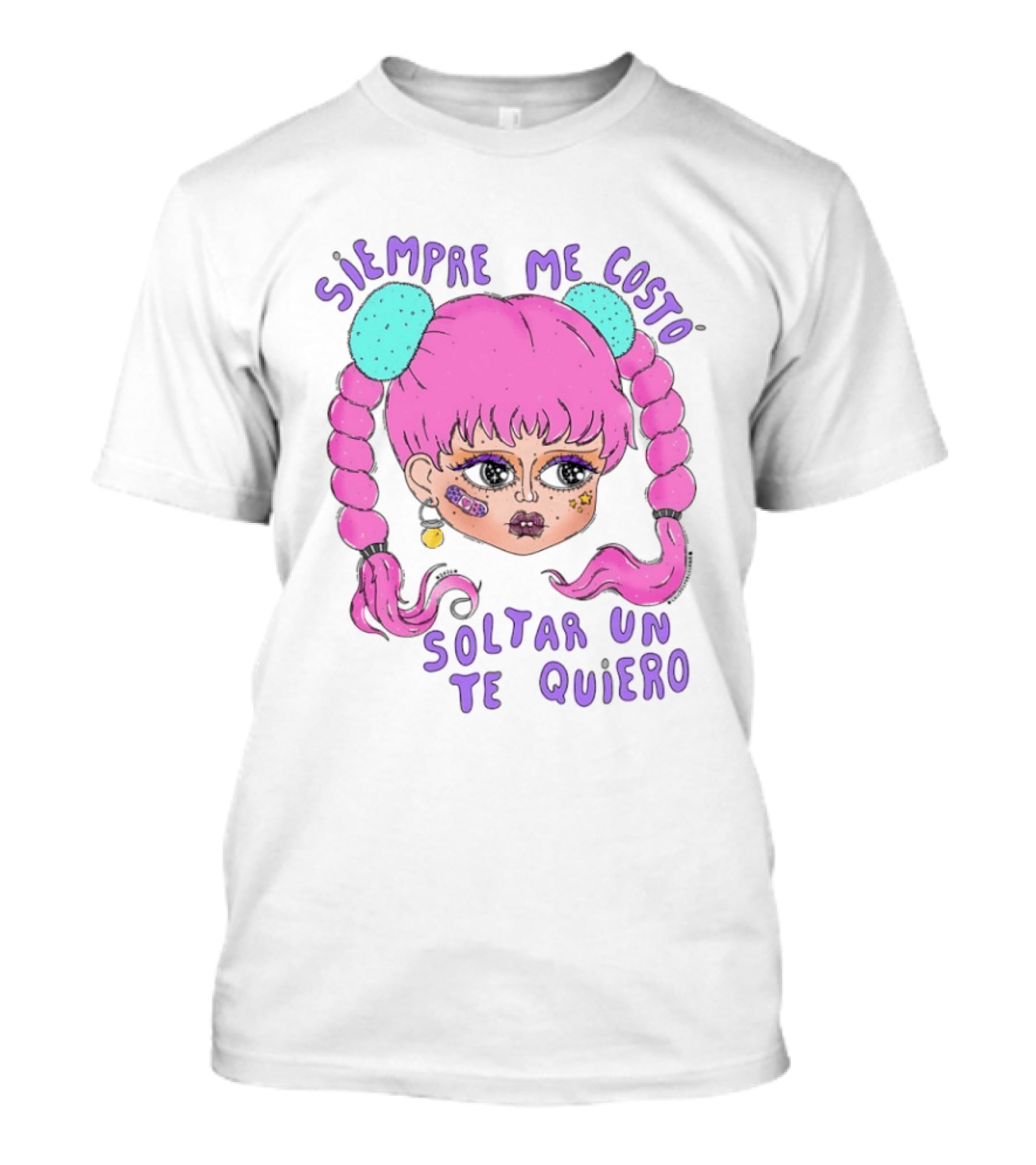 Siempre Me Costó Soltar Un Te Quiero Pink Braids Girl Cartoon T-Shirt