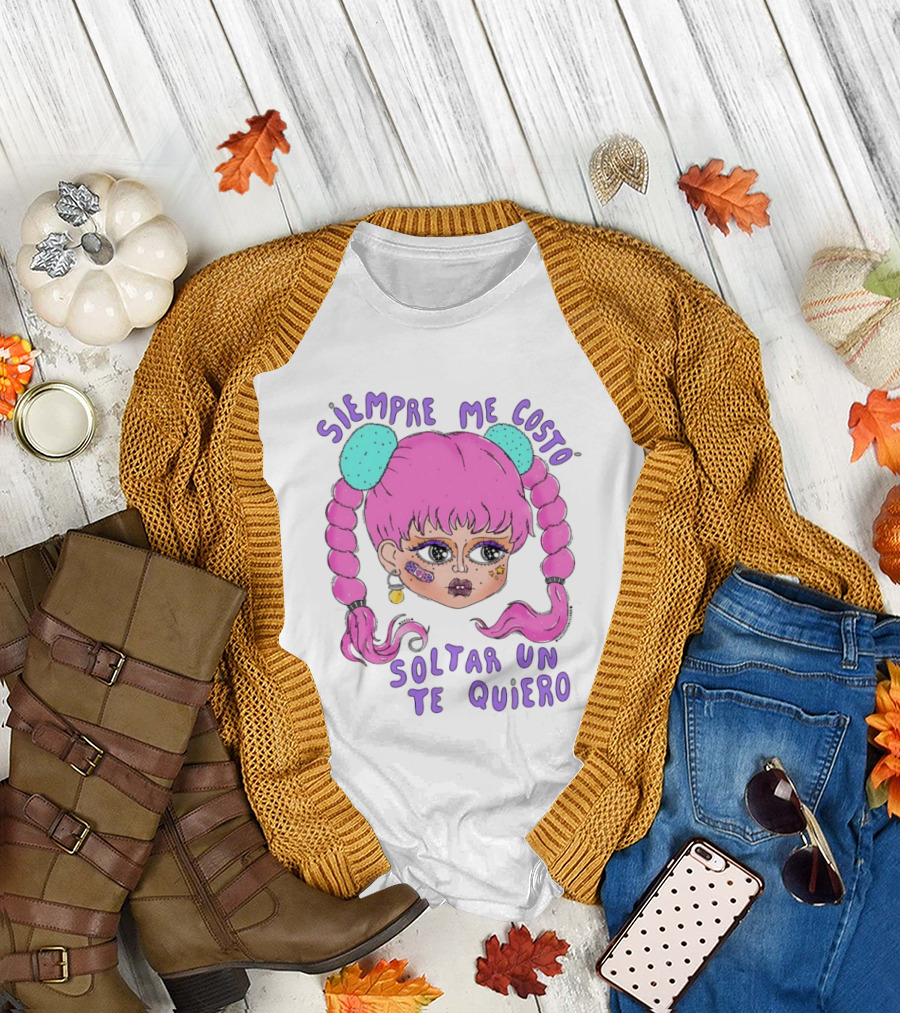 Siempre Me Costó Soltar Un Te Quiero Pink Braids Girl Cartoon T-Shirt