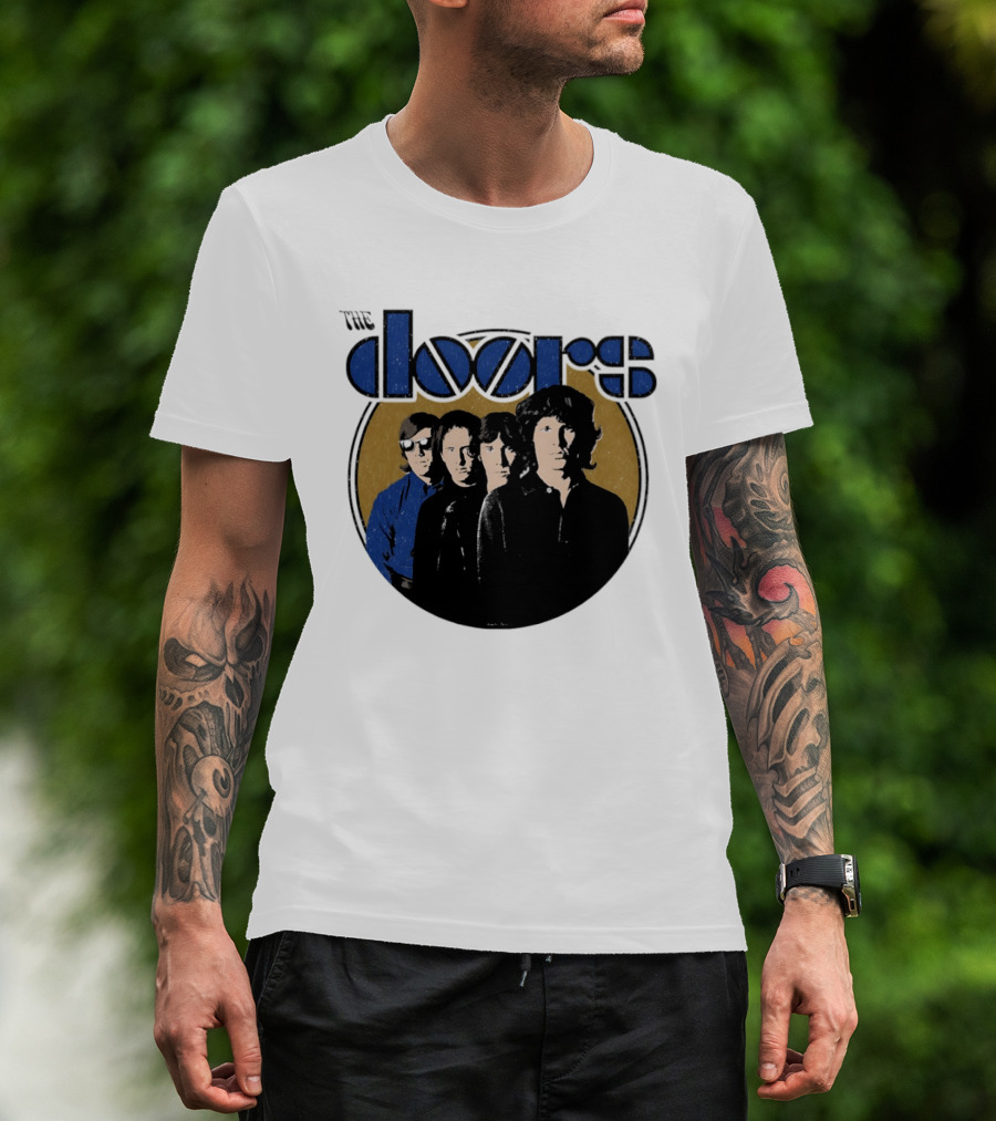 The Doors Faces Band Members Iconic Gold Circle T-Shirt