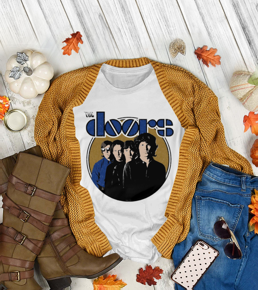 The Doors Faces Band Members Iconic Gold Circle T-Shirt