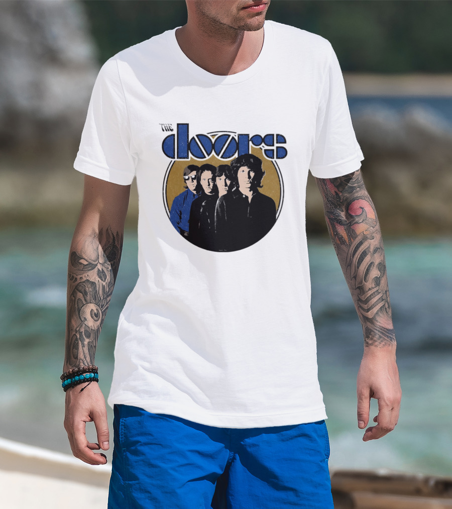 The Doors Faces Band Members Iconic Gold Circle T-Shirt