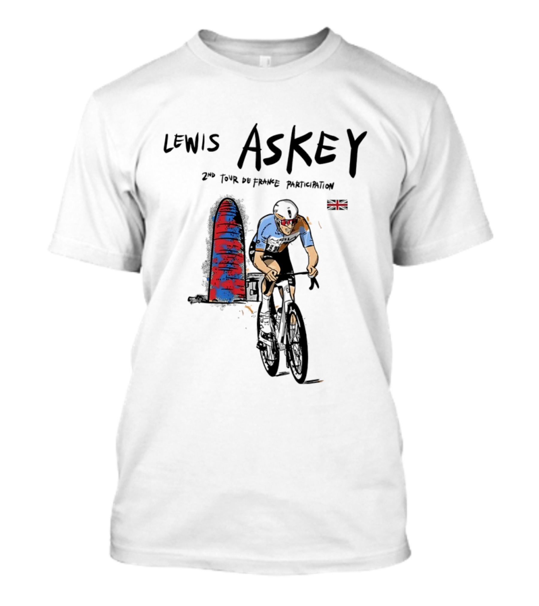 Lewis Askey 2nd Tour De France Participation Groupama FDJ Sky Blue Cyclist T-Shirt