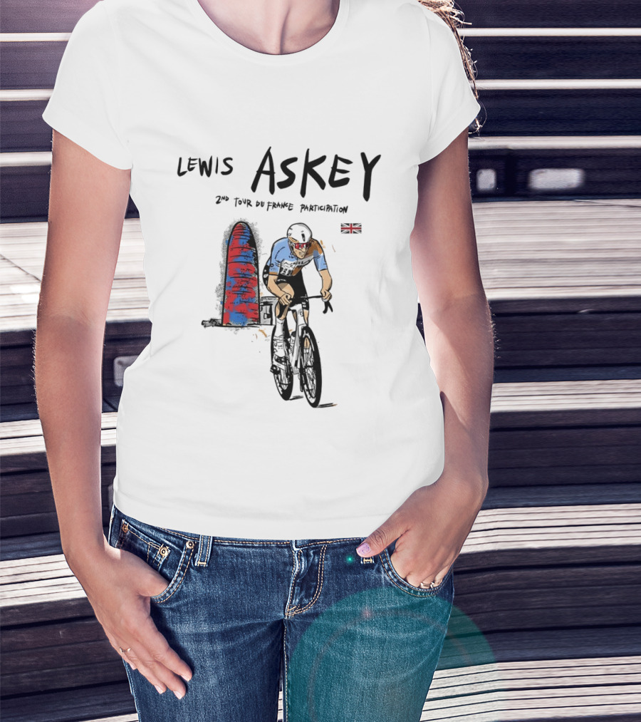 Lewis Askey 2nd Tour De France Participation Groupama FDJ Sky Blue Cyclist T-Shirt