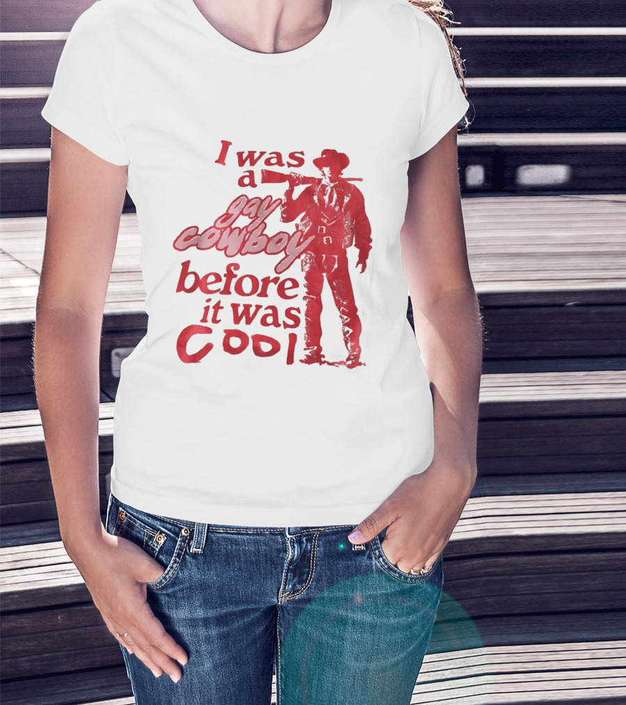 I Was A Gay Cowboy Before It Was Cool LGBTQ Pride Western Humor Red Figure T-Shirt