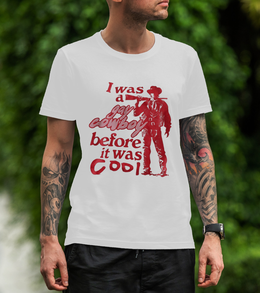 I Was A Gay Cowboy Before It Was Cool LGBTQ Pride Western Humor Red Figure T-Shirt
