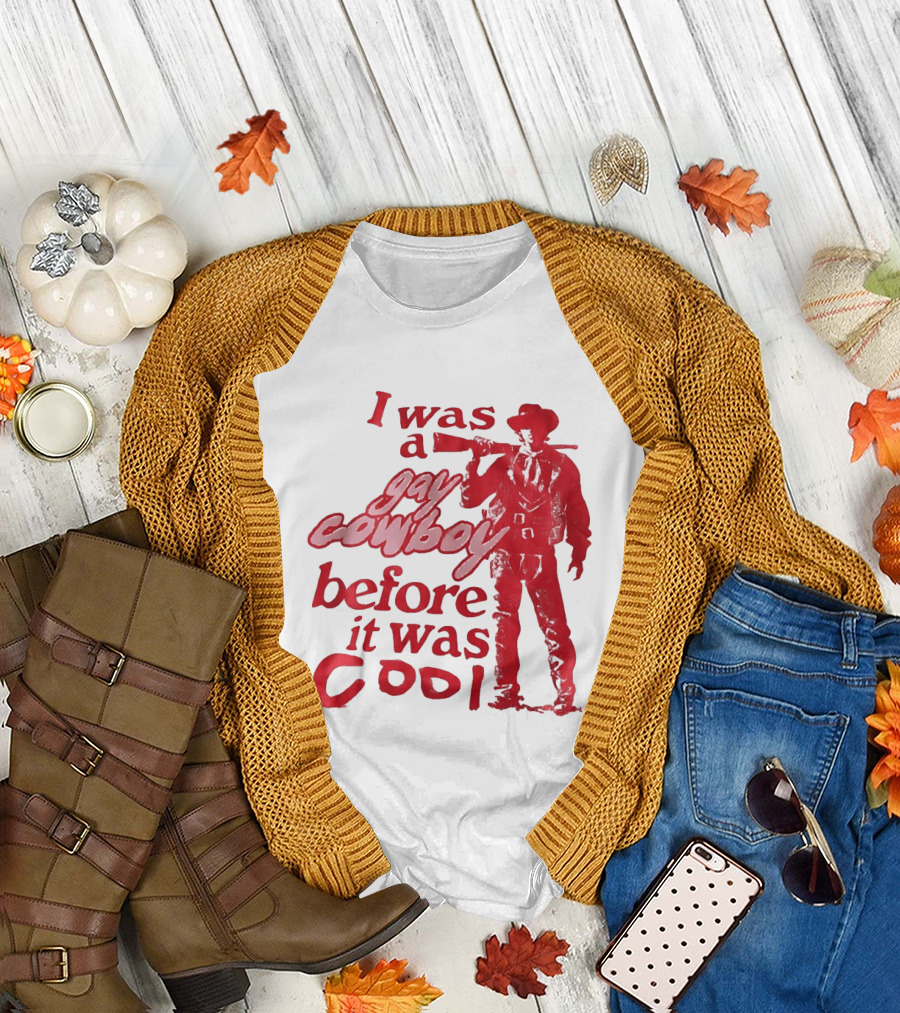 I Was a Gay Cowboy Before It Was Cool LGBTQ Pride Western Humor Red Figure T-Shirt