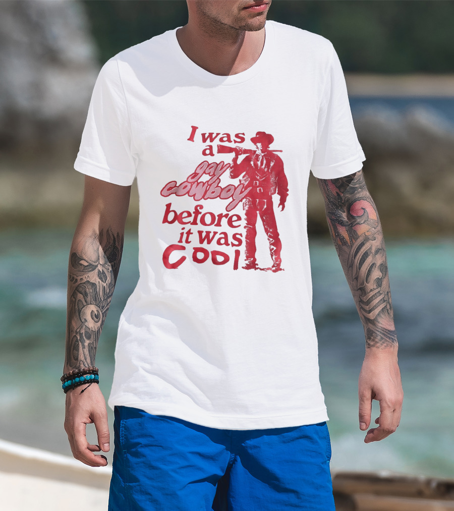 I Was A Gay Cowboy Before It Was Cool LGBTQ Pride Western Humor Red Figure T-Shirt