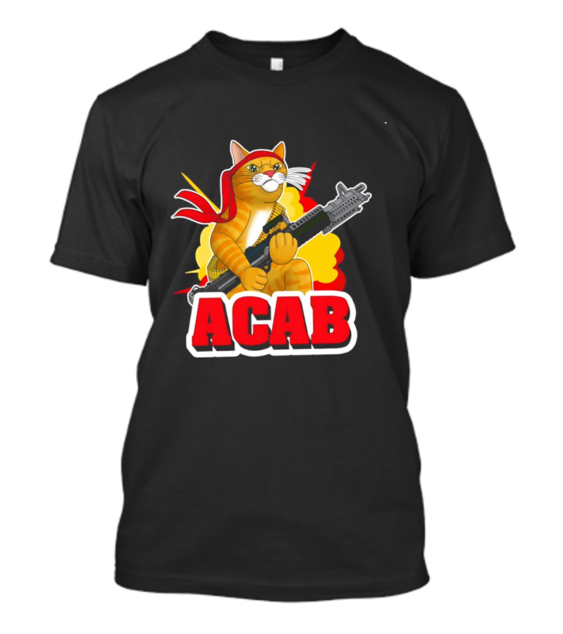 ACAB All Cats Are Badasses Rocket Launcher Cat With Red Bandana T-Shirt