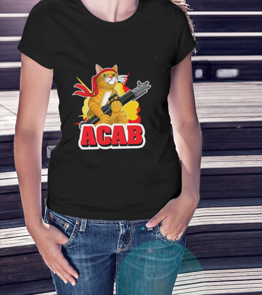 ACAB All Cats Are Badasses Rocket Launcher Cat With Red Bandana T-Shirt