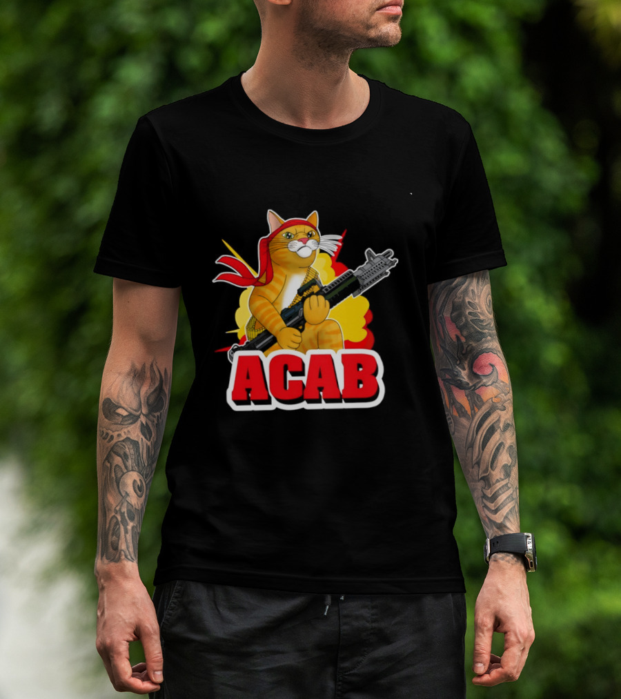 ACAB All Cats Are Badasses Rocket Launcher Cat With Red Bandana T-Shirt