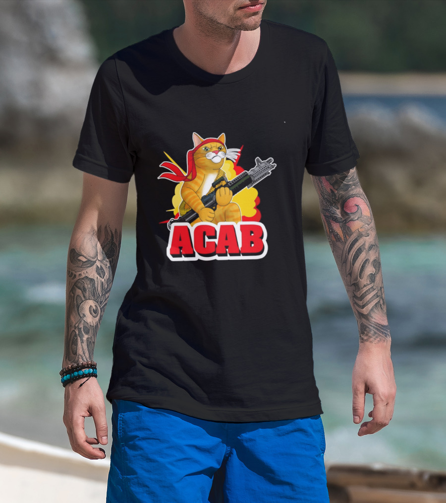 ACAB All Cats Are Badasses Rocket Launcher Cat With Red Bandana T-Shirt