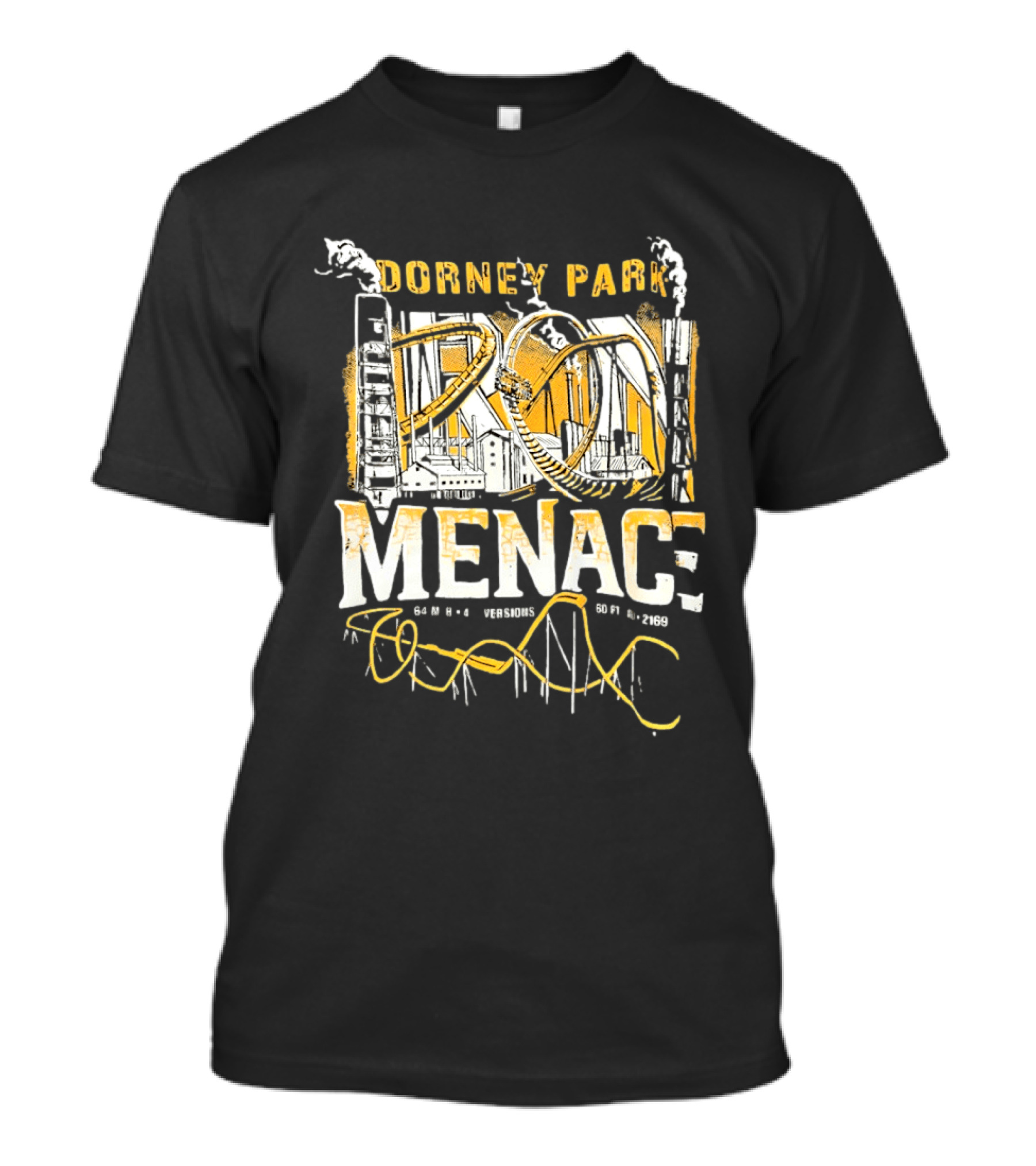 Dorney Park Iron Menace 64 Mph 4 Inversions 160 Ft Tall 2169 Ft Industrial Adventure T-Shirt