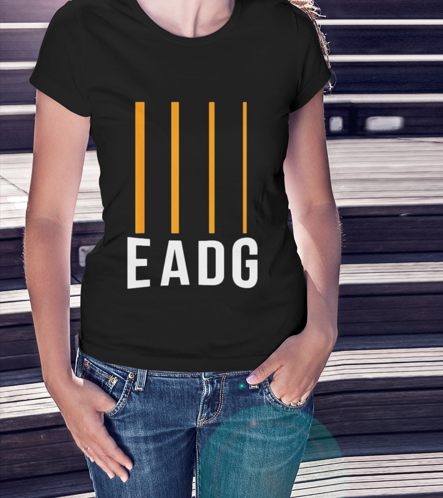 EADG Bass Guitar Four Strings Musician Vertical Lines T-Shirt
