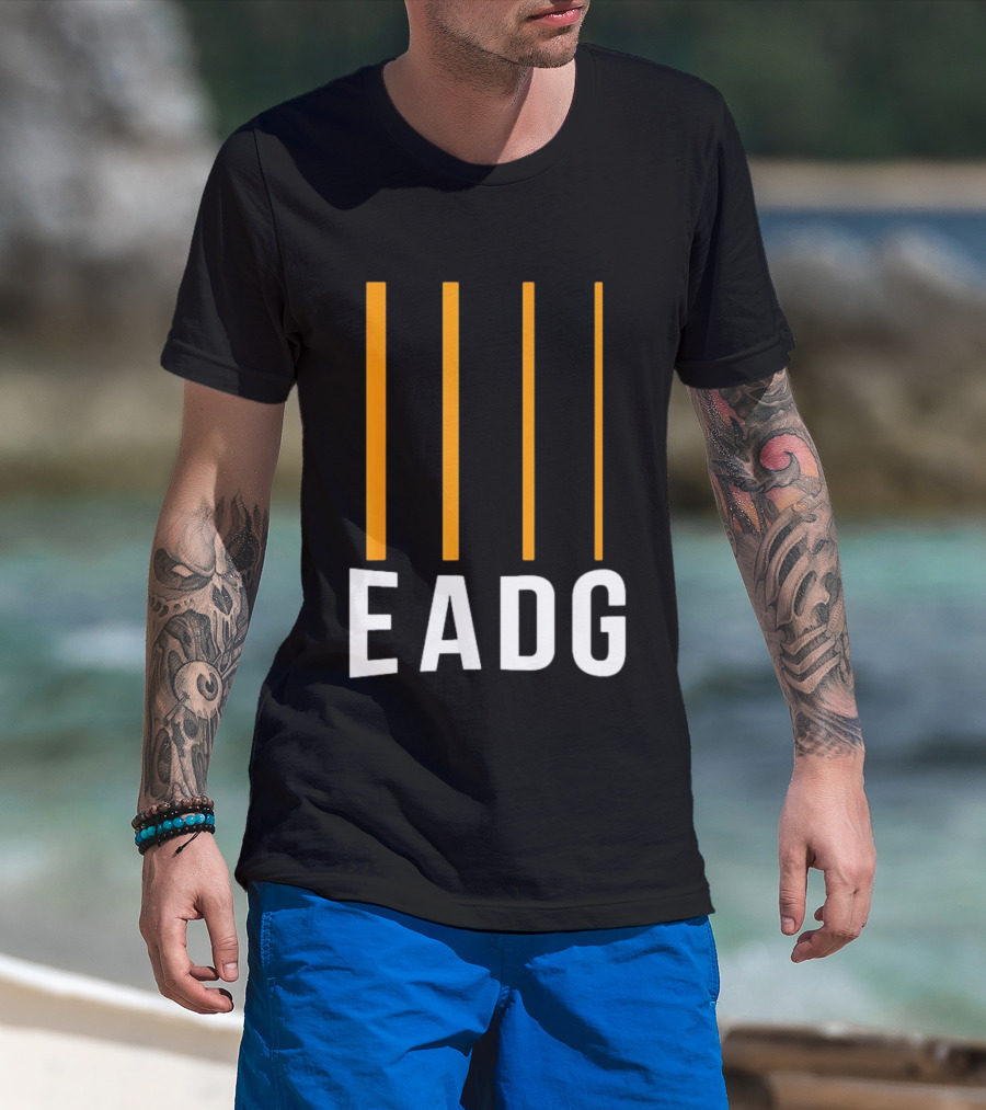 EADG Bass Guitar Four Strings Musician Vertical Lines T-Shirt