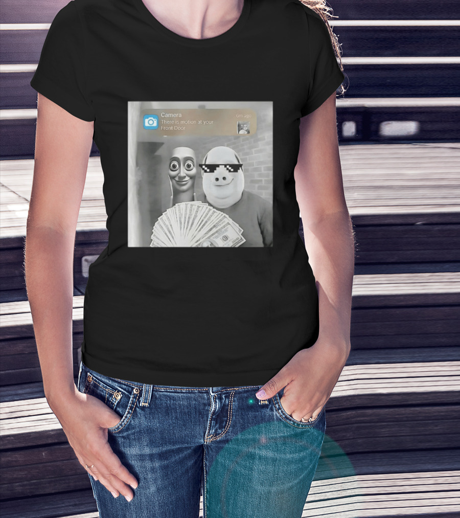 Camera There Is Motion At Your Front Door Meme Pig Mask And Funny Faceувель� T-Shirt