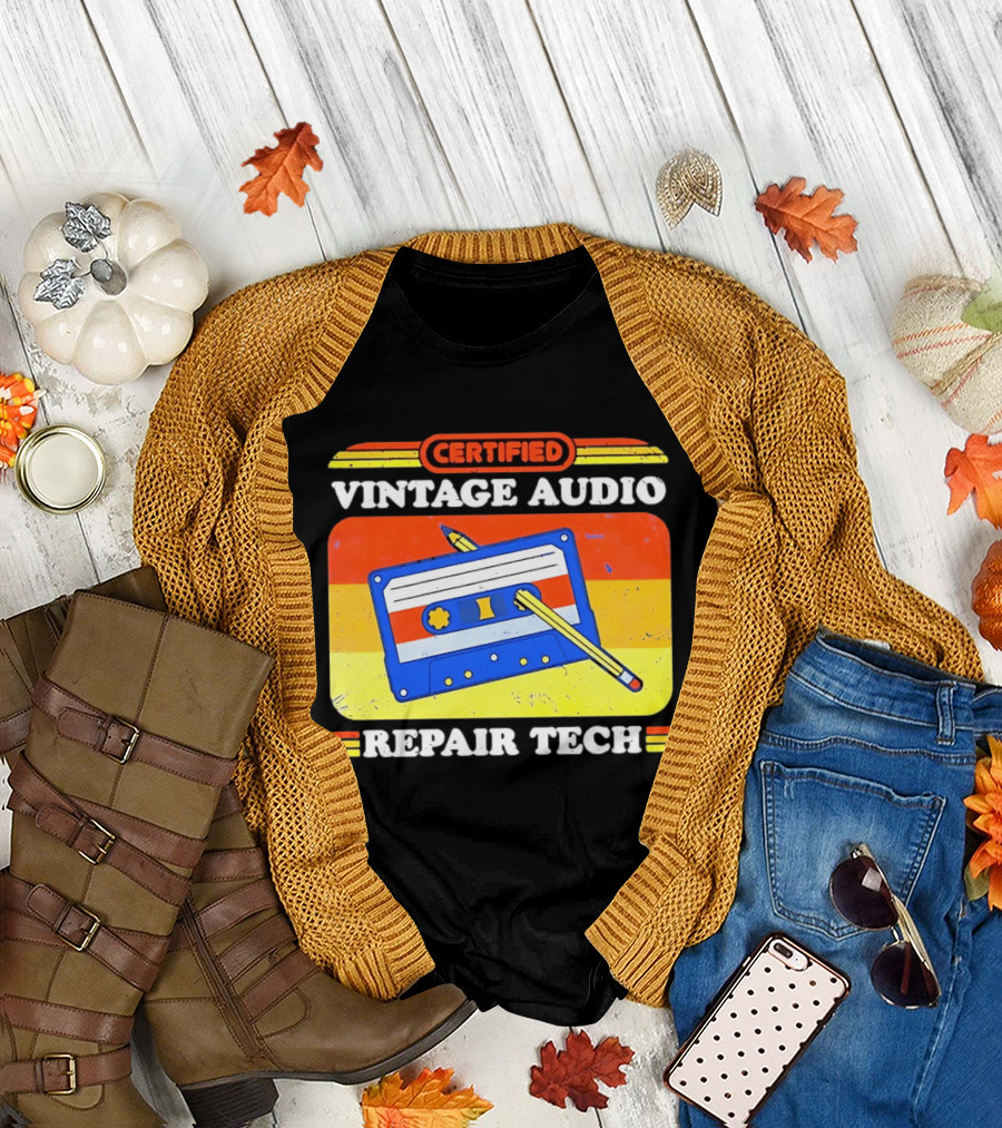 Certified Vintage Audio Cassette Pencil Repair Tech T-Shirt