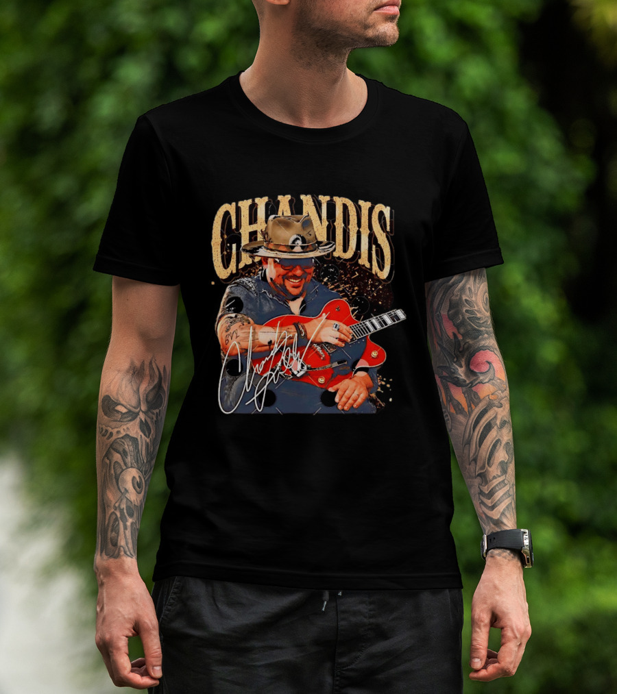 Chandis Guitarist Smiling With Red Guitar And Hat T-Shirt