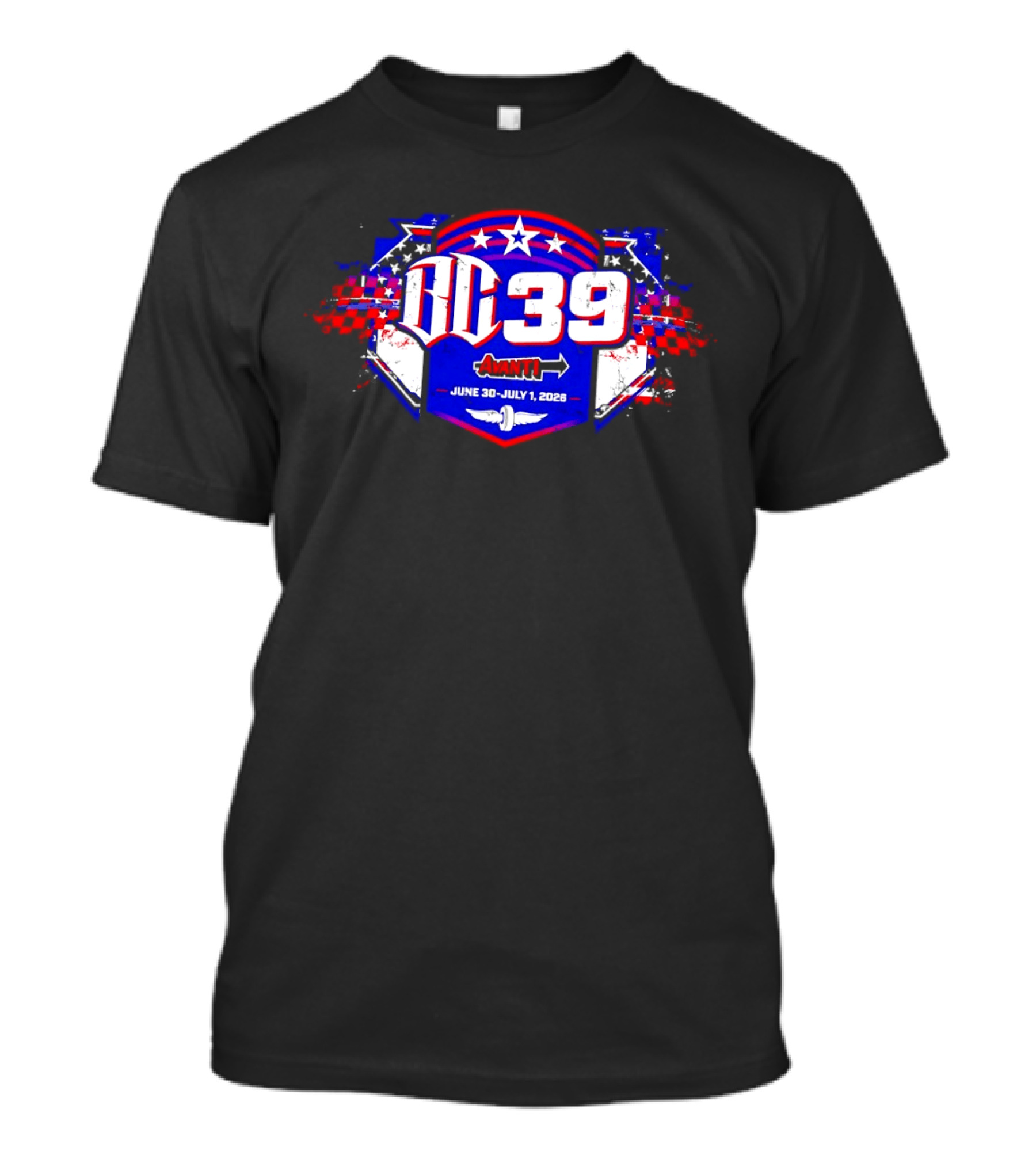 DC 39 Avanti Racing Event June 30 July 1 2026 Checkered Flags Stars Wings T-Shirt